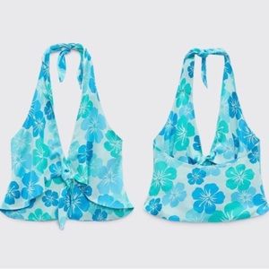 NWT ZARA blue halter crop, satin effect